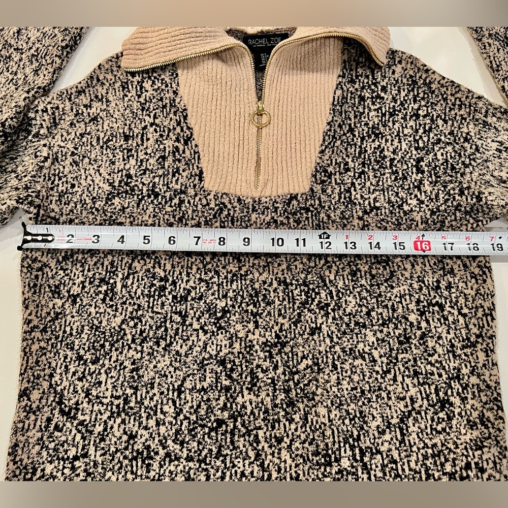 Rachel Zoe Quarter Zip Small Collared Sweater Tan Black - Picture 8 of 13